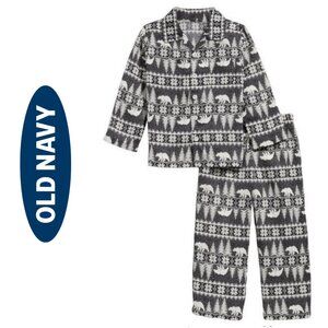 Old Navy Men's Medium Gray Bear Fair Isle Flannel Pajama Set 2-Piece Winter PJs